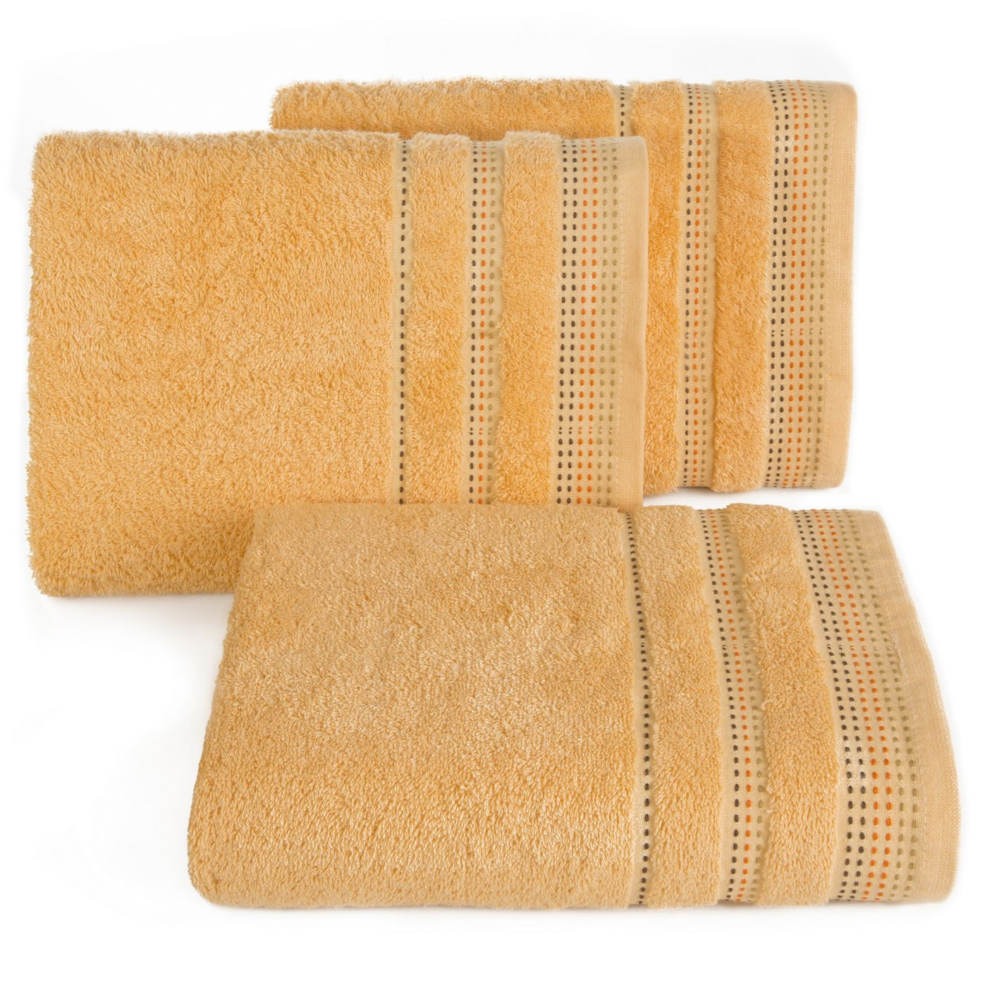 Ręcznik kąpielowy morelowy POLA z bawełny ze stebnowaną bordiurą 70x140 cm Eurofirany