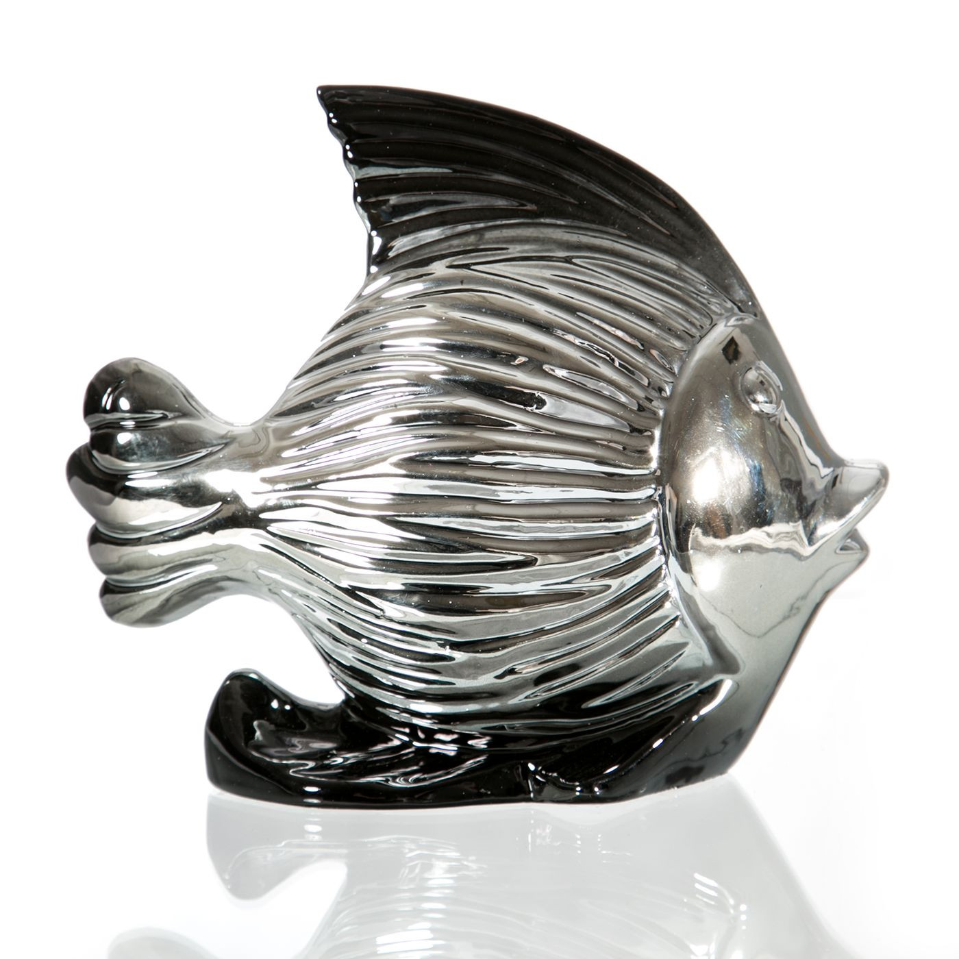Figurka ceramiczna ryba srebrno-czarna 18 cm