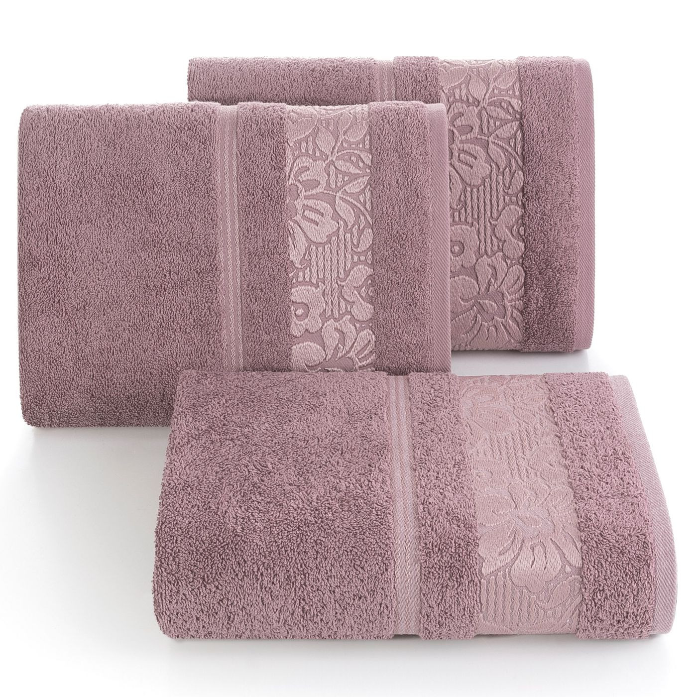 Ręcznik z bawełny z kwiatowym wzorem na bordiurze 70x140cm różowy