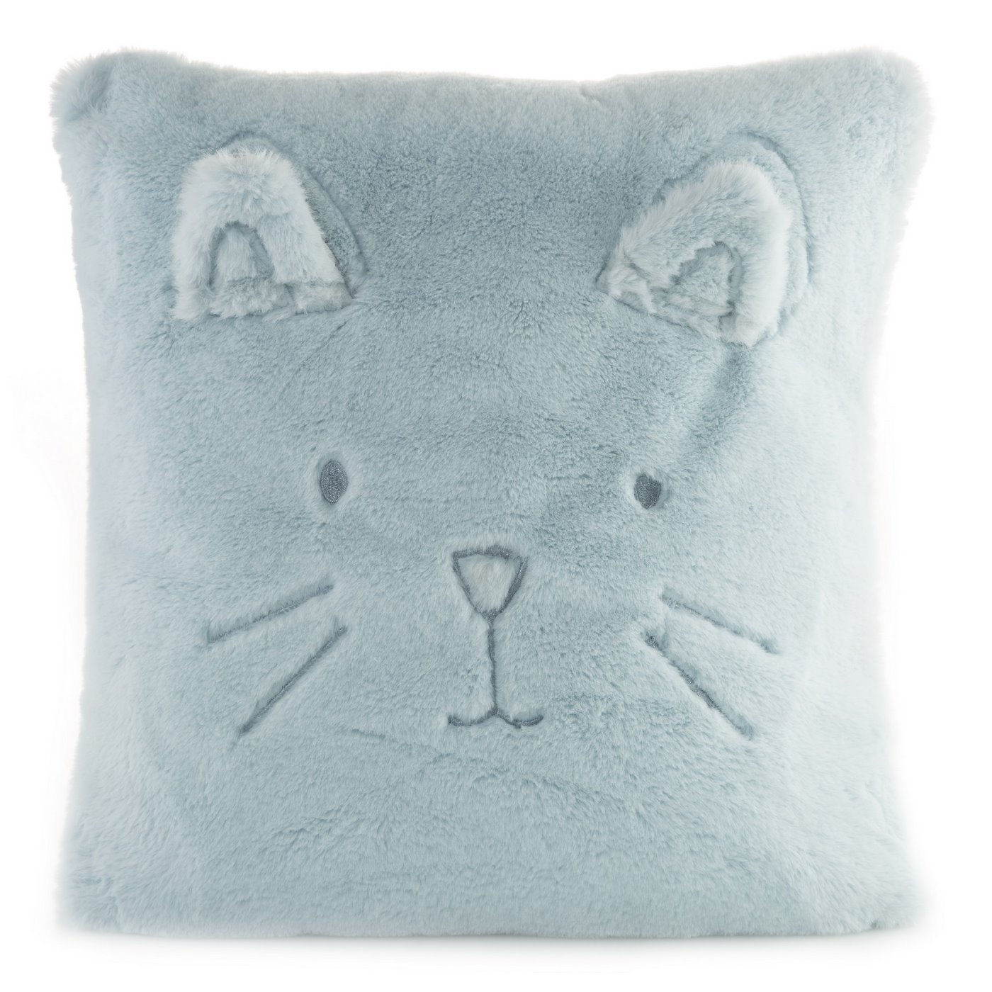 Poszewka na poduszkę 45 x 45 cm kotek z wąsami i uszkami jasno niebieska 