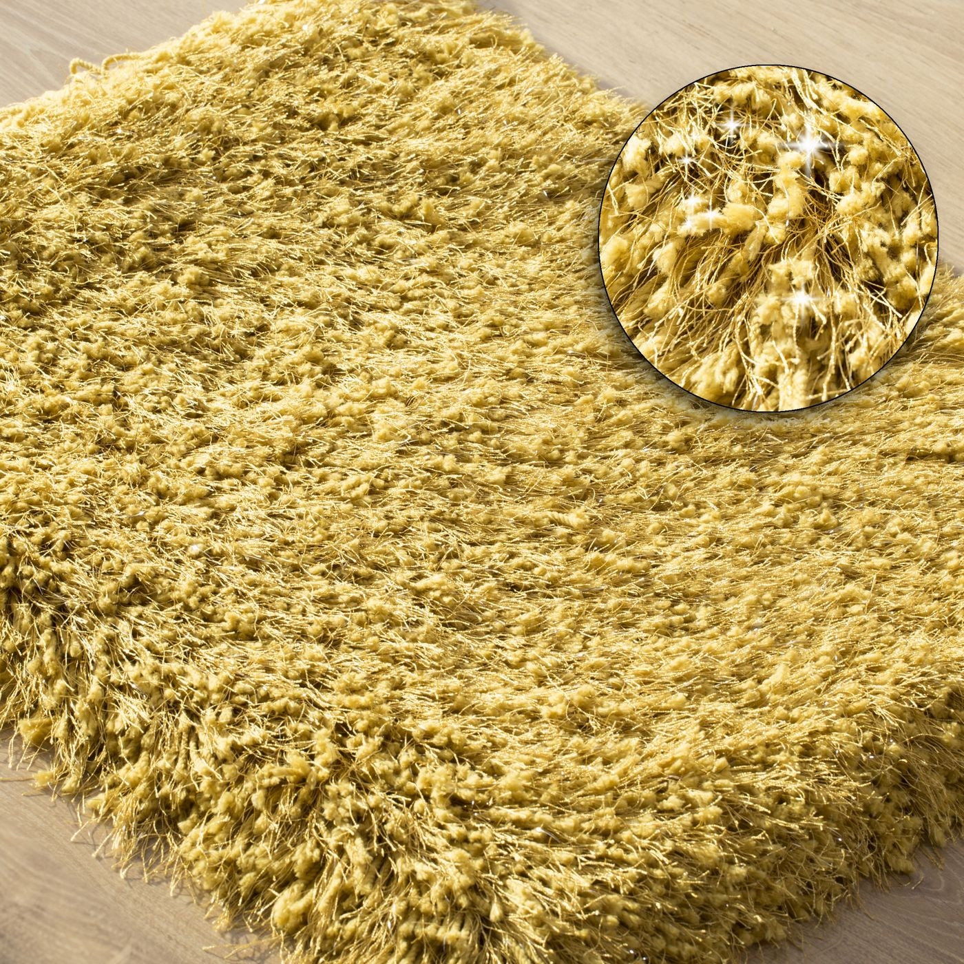 Celia musztardowy dywan łazienkowy shaggy ze srebrną nicą 60x90 cm