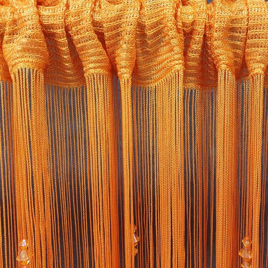 Firana SPAGETTI sznurkowa z kryształkami 150x280 cm na taśmie pomarańczowa - 150 x 250 cm - pomarańczowy