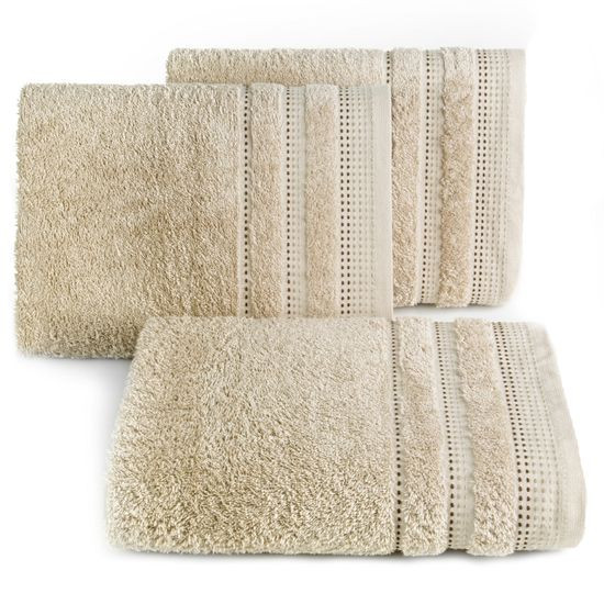 Ręcznik z bawełny z ozdobnym stebnowaniem 50x90cm - 50 X 90 cm - beżowy