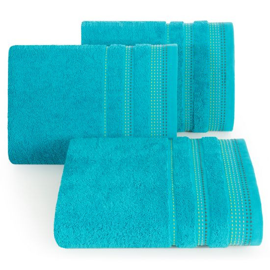 Ręcznik z bawełny z ozdobnym stebnowaniem 70x140cm - 70 X 140 cm - turkusowy