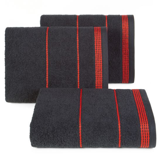 Ręcznik bawełniany czarny MIRA ze stebnowaną czerwoną bordiurą 50x90 cm Eurofirany - 50 X 90 cm - czarny