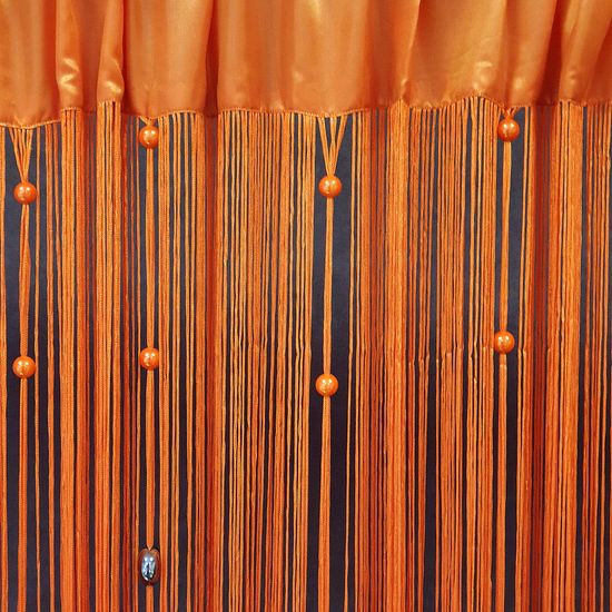 Firana SPAGETTI sznurkowa z koralikami 140x250 cm na taśmie pomarańczowa - 140 X 250 cm - pomarańczowy