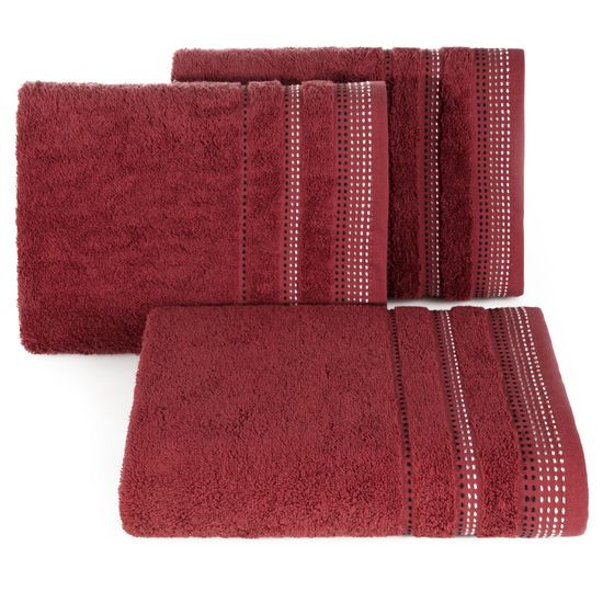 Ręcznik z bawełny z ozdobnym stebnowaniem 50x90cm - 50 X 90 cm - bordowy