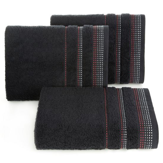 Ręcznik z bawełny z ozdobnym stebnowaniem 70x140cm - 70 X 140 cm - czarny