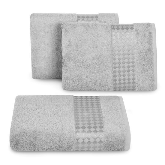 BAMBO 2 ręcznik kąpielowy z włókna bambusowego i bawełny z szeroką bordiurą Eurofirany - 50 x 90 cm - srebrny