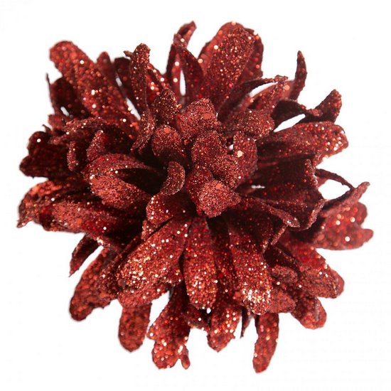 Czerwony kwiat dekoracyjny z brokatu na choinkę 17 cm Eurofirany - ∅ 17 cm - czerwony