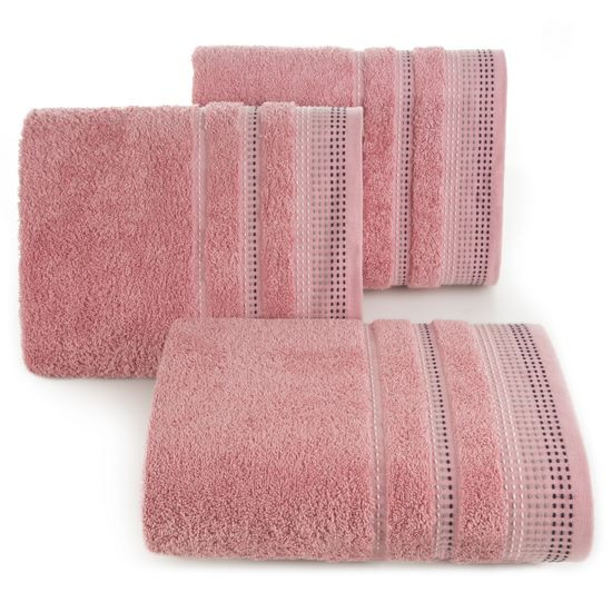 Ręcznik z bawełny z ozdobnym stebnowaniem 30x50cm - 30 X 50 cm - pudrowy