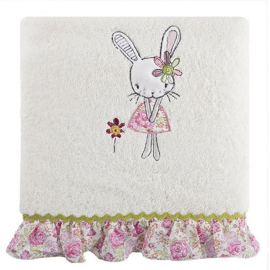 Dziecięcy ręcznik kąpielowy z falbanką różowy królik 70x140 cm - 70 X 140 cm - kremowy
