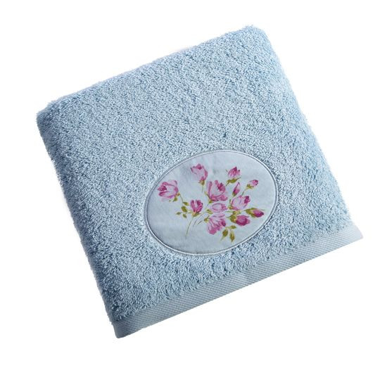 GARDEN ręcznik kąpielowy z aplikacją w stylu retro Eurofirany - 50 x 90 cm - niebieski