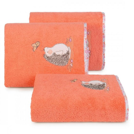 Ręcznik dziecięcy z haftowaną aplikacją jeżykiem 70x140cm - 70 X 140 cm - pomarańczowy