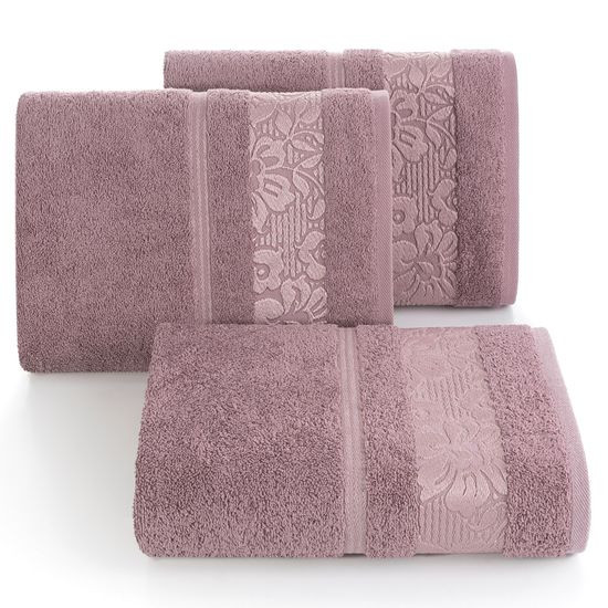 Ręcznik z bawełny z kwiatowym wzorem na bordiurze 50x90cm różowy - 50 X 90 cm