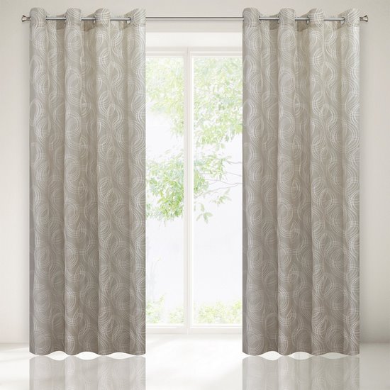 Zasłona z haftem koła oliwkowa przelotki 140x250cm - 140 x 250 cm - oliwkowy