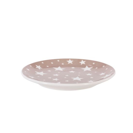 Talerz deserowy płytki CARLO beżowy w białe gwiazdki z porcelany Eurofirany - ∅ 17 x 1.5 cm - biały