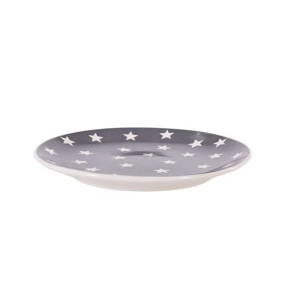 Talerz deserowy płytki CARLO stalowy w białe gwiazdki z porcelany Eurofirany - ∅ 17 x 1.5 cm - biały