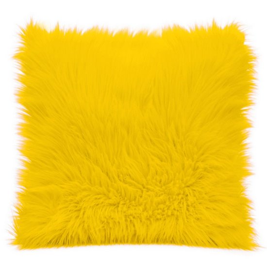 Poszewka na poduszkę miękkie futerko 45 x 45 cm żółta - 45 X 45 cm - żółty