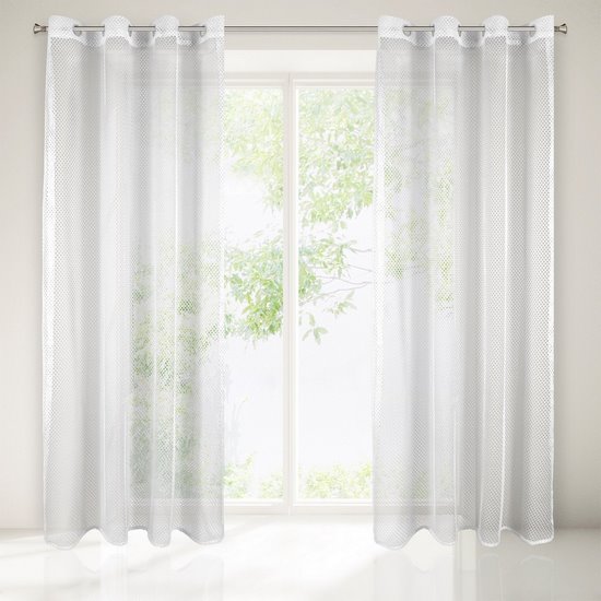 Dekoracja okienna GOLRIA biała z siateczki w nowoczesnym stylu na przelotkach Eurofirany - 140 x 250 cm - biały