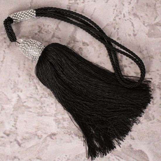 Dekoracyjny sznur KATE czarny do upięć z chwostem Eurofirany - 70 cm - czarny
