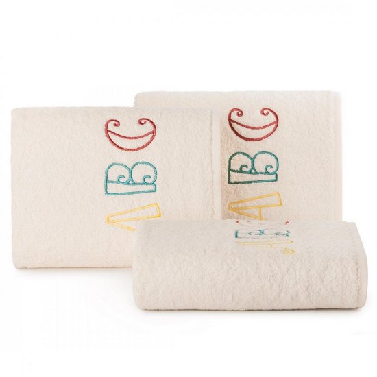 Ręcznik dziecięcy z haftowaną aplikacją z literkami 30x50cm - 30 X 50 cm - kremowy