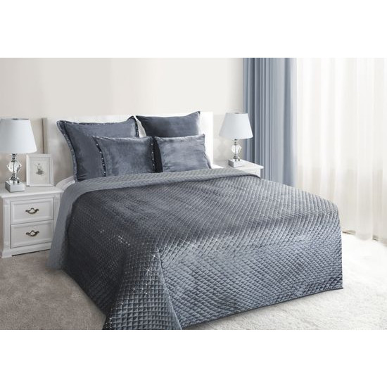 Narzuta na łóżko pikowana zdobiona cekinami 200x220 cm stalowa - 200 x 220 cm - stalowy