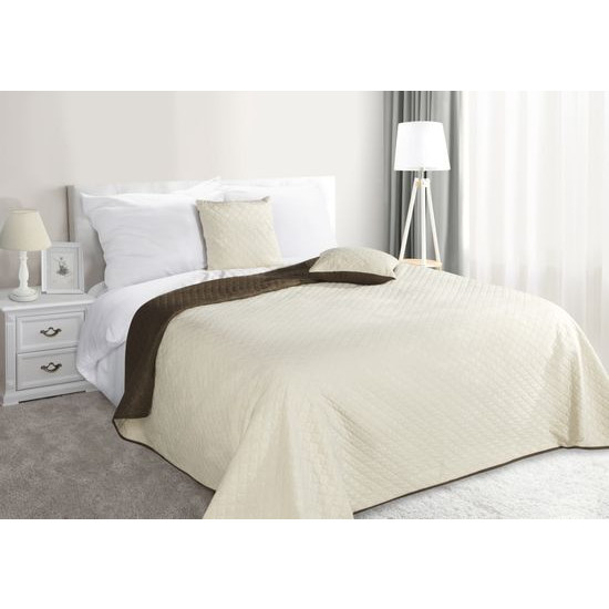 Narzuta na łóżko dwustronna marokańska koniczyna 220x240 cm kremowo-brązowa - 220 X 240 cm - kremowy/brązowy