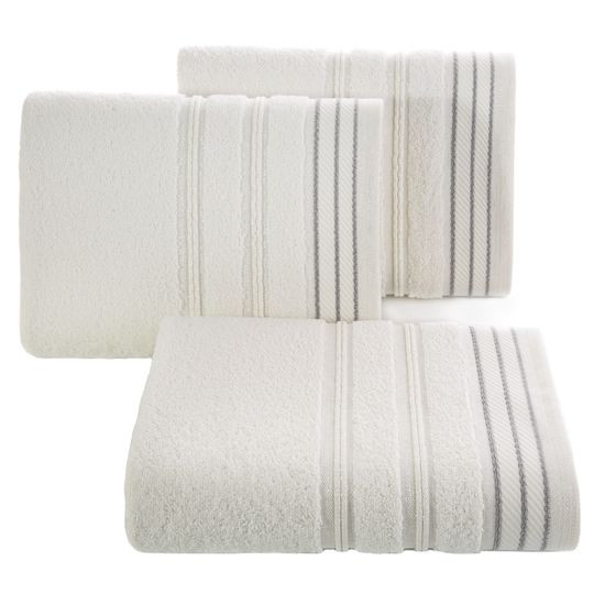 Ręcznik z bawełny z częścią ozdobną przetykaną błyszczącą nicią 50x90cm - 50 X 90 cm - kremowy