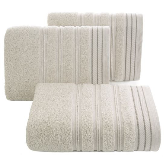 Ręcznik z bawełny z częścią ozdobną przetykaną błyszczącą nicią 50x90cm - 50 X 90 cm - beżowy
