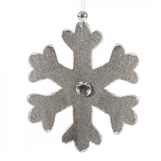 Ozdoba choinkowa z tkaniny śnieżynka  z kryształem 16 cm Eurofirany - 16 cm - stalowy