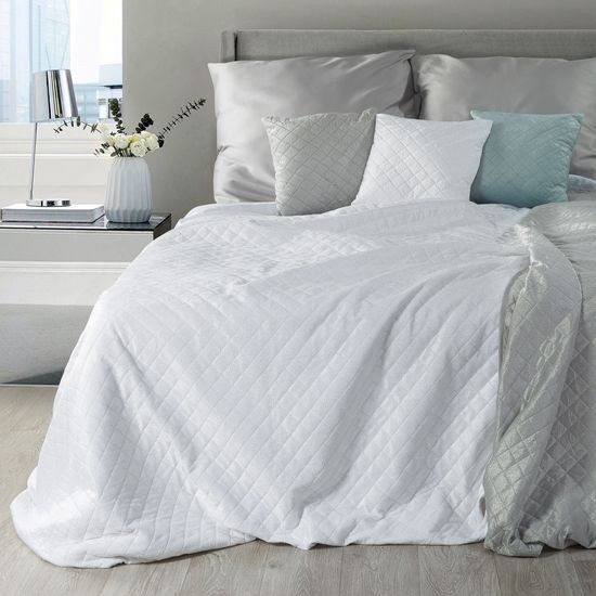 Narzuta na łóżko dwustronna welurowa 170x210 cm biało-srebrna - 170 X 210 cm - biały/srebrny