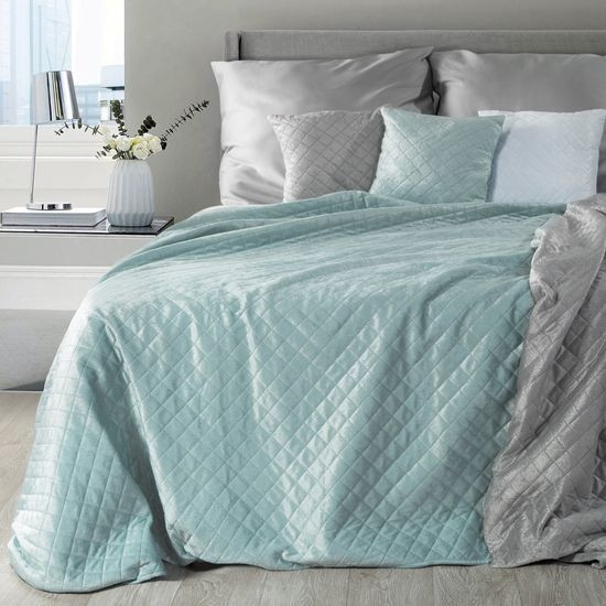 Narzuta na łóżko dwustronna pikowana hotpress 170x210 cm - 170 x 210 cm - niebieski