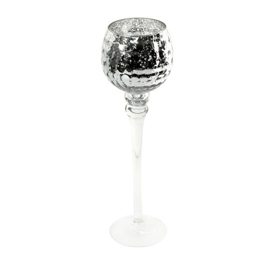Świecznik dekoracyjny VENICE srebrny w kształcie kielicha ze szkła artystycznego Eurofirany - ∅ 13 x 40 cm - biały