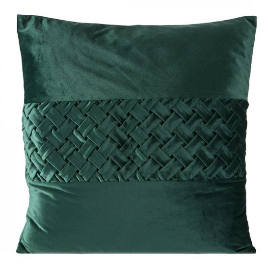 Poszewka dekoracyjna na poduszkę z ozdobnym pasem 45 x 45 cm ciemno zielona - 45 x 45 cm - ciemnozielony