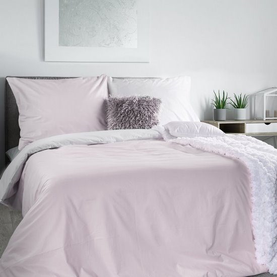 Komplet pościeli bawełnianej ROZMIAR: 160x200 cm, 2 szt. 70x80 cm dwustronny biało-różowy Komplet pościeli bawełnianej ROZMIAR: 160x200 cm, 2 szt. 70x80 cm dwustronny biało-różowy - 160x200