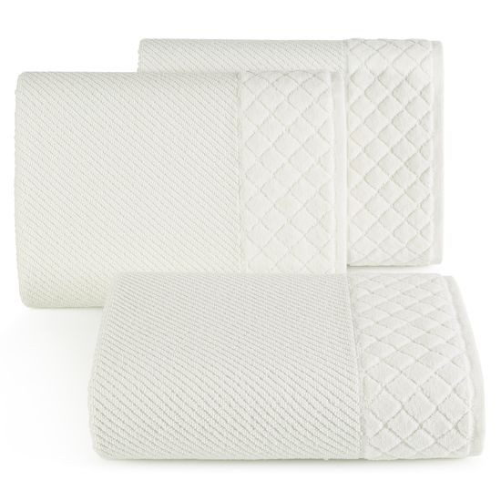 Ręcznik z bawełny z miękką bordiurą w kosteczkę 50x90cm kremowy - 50 X 90 cm - kremowy