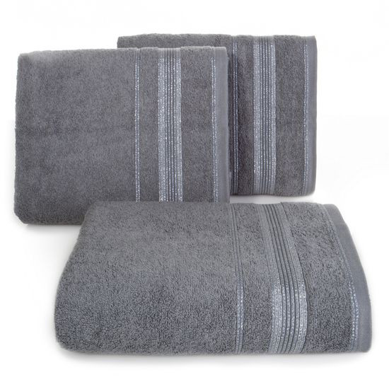 Ręcznik z bawełny z bordiurą podkreśloną srebrną nitką 70x140cm - 70 X 140 cm - stalowy