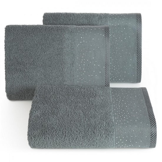 ESTER ręcznik kąpeilowy zdobiony bordiurą z cekinami Eurofirany - 70 x 140 cm - stalowy