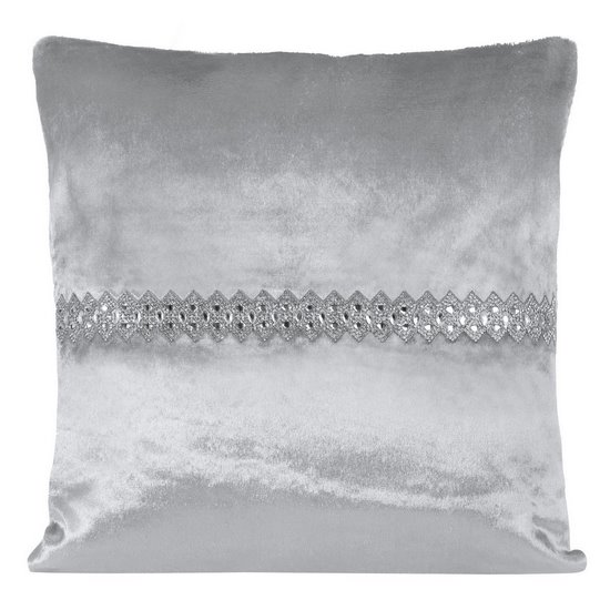 Poszewka na poduszkę srebrna ze srebrnym paskiem 40 x 40 cm  - 40 X 40 cm - srebrny
