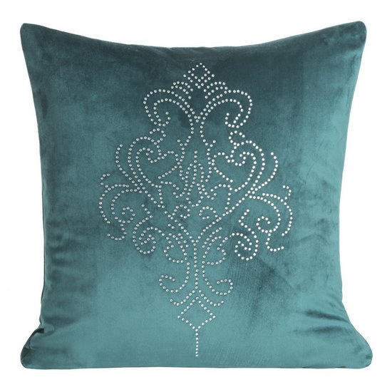 Poszewka na poduszkę 45 x 45 cm z pięknym ornamentowym wzorem z kryształków turkusowa - 45 x 45 cm - turkusowy