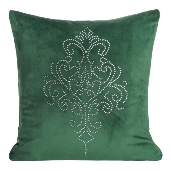 Poszewka na poduszkę 45 x 45 cm z pięknym ornamentowym wzorem z kryształków zielona - 45 X 45 cm - ciemnozielony