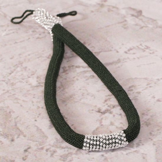 Dekoracyjny sznur BLANKA zielony z kryształkami Eurofirany - 87 cm - butelkowy zielony