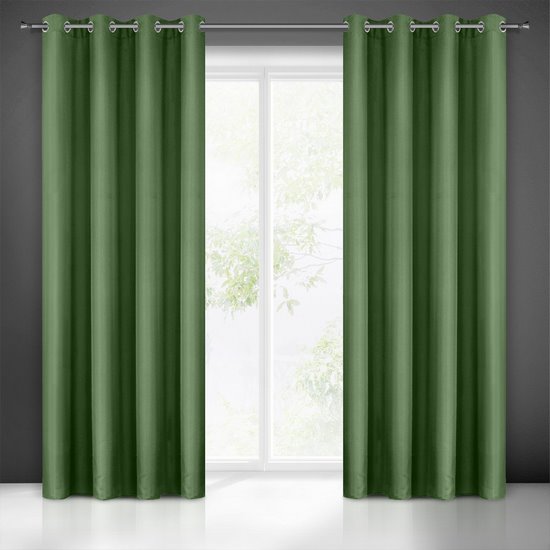 Evita ciemna zielona zasłona z matowej tkaniny gładka 140x250 cm na przelotkach Eurofirany - 140 x 250 cm - ciemnozielony
