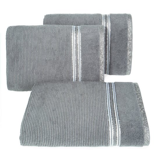 FILON ręcznik kąpielowy z błyszczącą bordiurą Eva Minge Eurofirany - 50 x 90 cm - srebrny