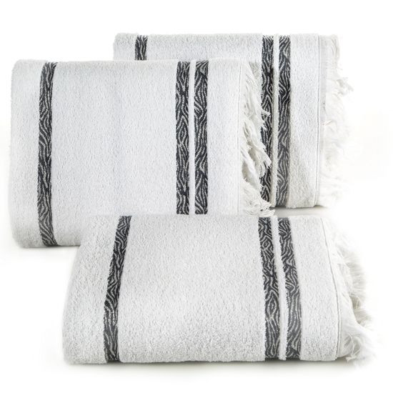 Vera biały ręcznik kąpielowy z żakardową bordiurą i frędzlami boho 50x90 cm Eurofirany - 50 x 90 cm - biały