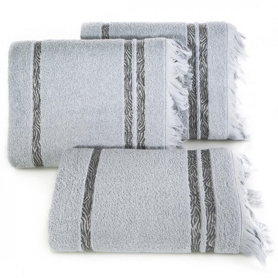 Vera srebrny ręcznik kąpielowy z żakardową bordiurą i frędzlami boho 50x90 cm Eurofirany - 50 x 90 cm - popielaty