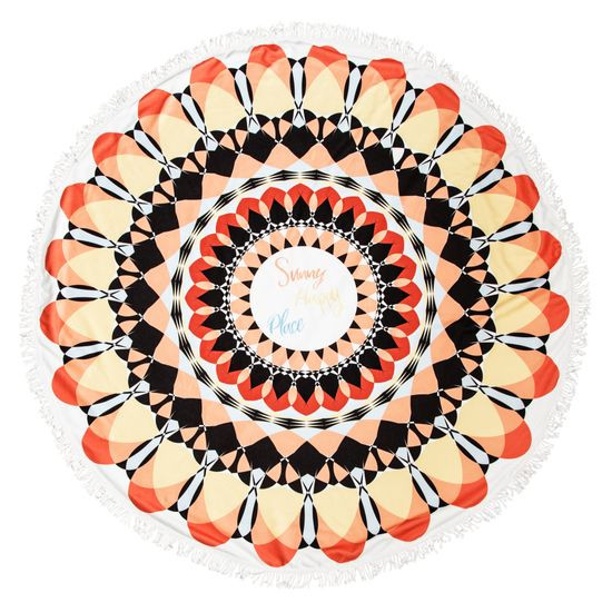 Ręcznik HAVANA 3 pomarańczowy okrągły ze wzorem geometrycznym i frędzlami Eurofirany - ∅ 150 cm