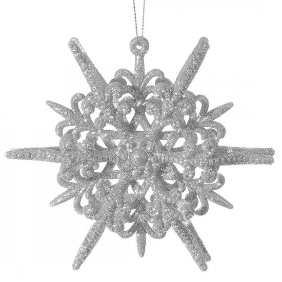 Zawieszka na choinkę śnieżynka z brokatem 13x13 Eurofirany - 13 x 13 cm - srebrny