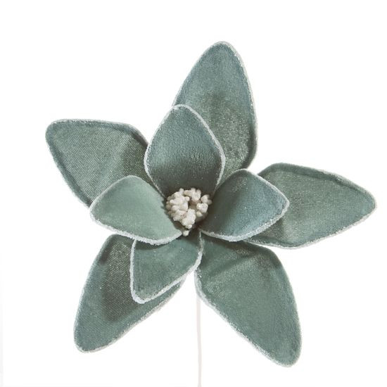 Turkusowy kwiat dekoracyjny z welwetu ze srebrnym paskiem 20 cm Eurofirany - ∅ 20 cm - turkusowy